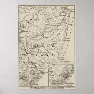 Poster Carte de Zululand avec les frontières adjacentes