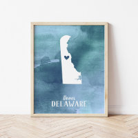 Carte Delaware Bleu Aquarelle Art personnalisé