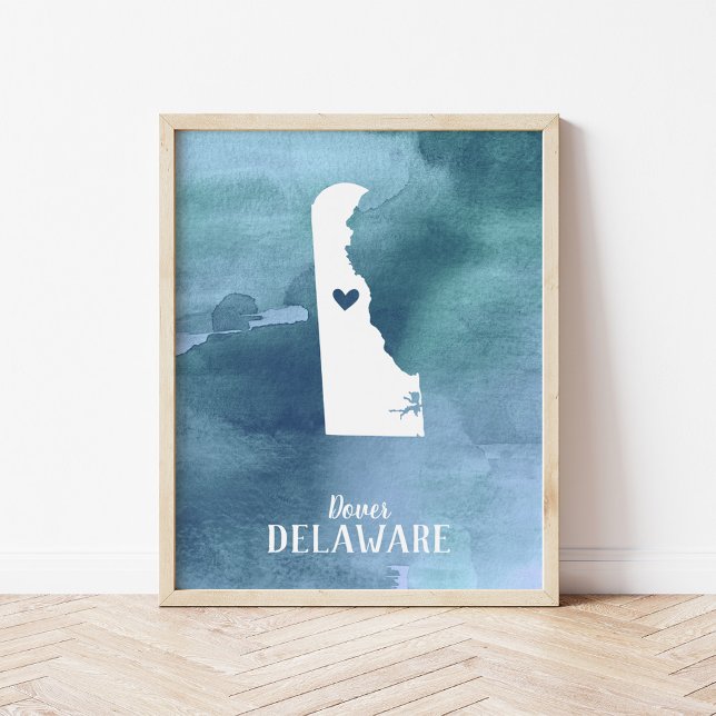Poster Carte Delaware Bleu Aquarelle Art personnalisé (Créateur téléchargé)