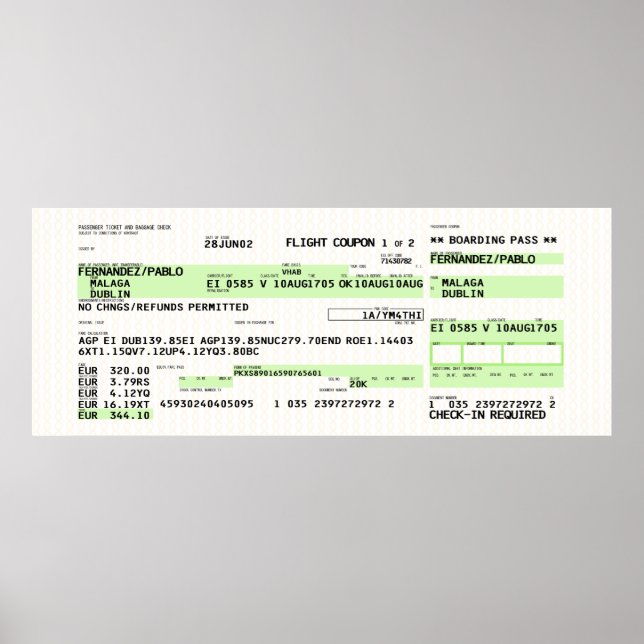 Poster Carte d'embarquement - Rétro (Devant)