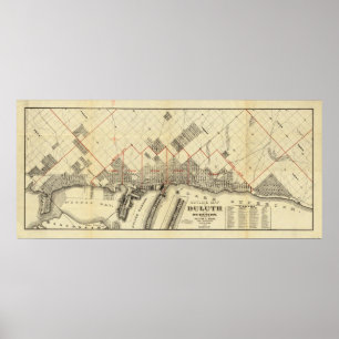 Poster Carte d'ensemble de Duluth et de banlieues