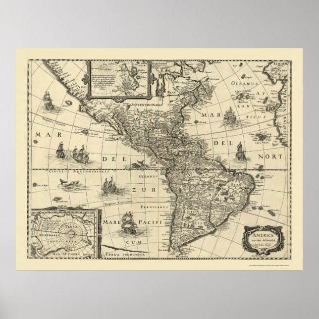 Poster Carte des Amériques par Hondio 1640 (Devant)