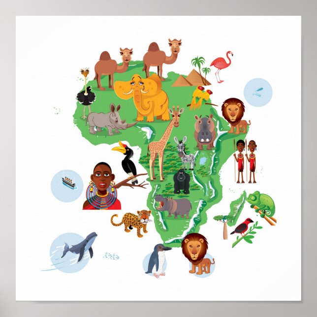 Poster Carte des animaux d'Afrique (Devant)