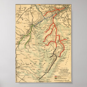 Poster Carte des années 1890 de Philadelphie, Wilmington 