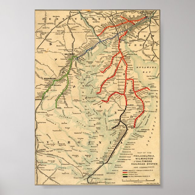 Poster Carte des années 1890 de Philadelphie, Wilmington  (Devant)