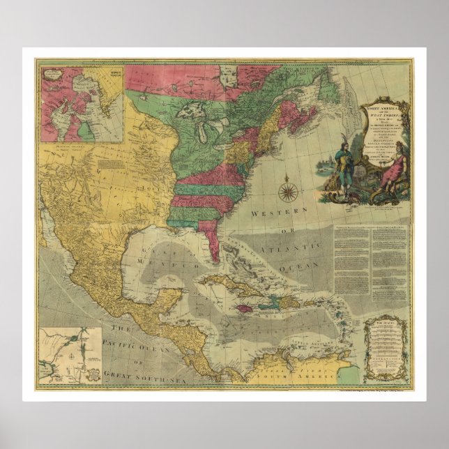 Poster Carte des Antilles et de l'Amérique du Nord - 1774 (Devant)