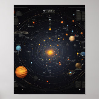 Poster Carte des astéroïdes du système solaire