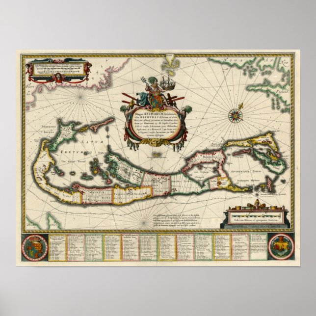Poster Carte des Bermudes 1630 (Devant)