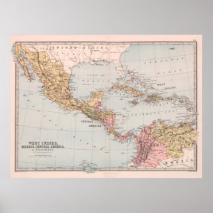 Poster Carte des Caraïbes Vintages et de l'Amérique latin