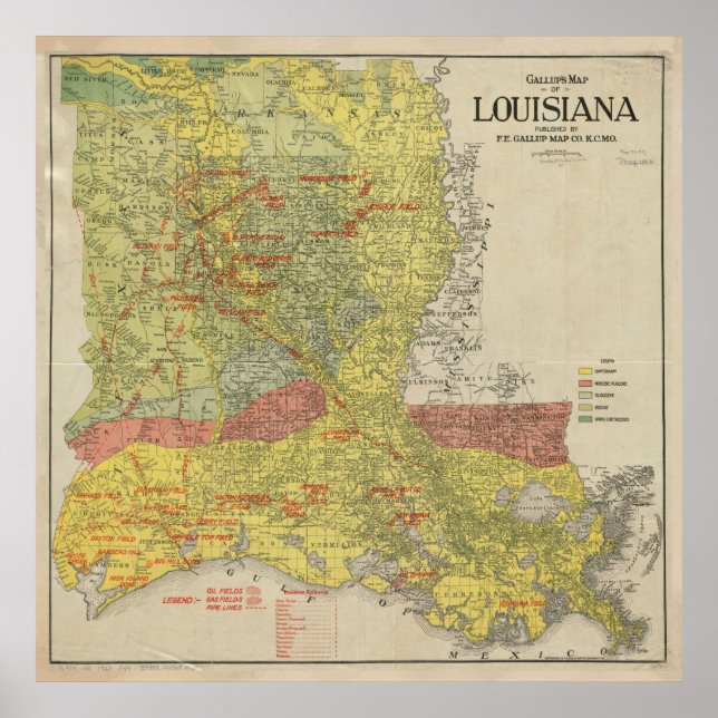 Poster Carte des champs pétrolifères et gaziers de la Lou (Devant)