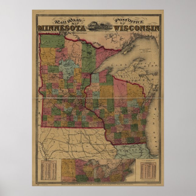 Poster Carte des chemins de fer et des bureaux de poste d (Devant)