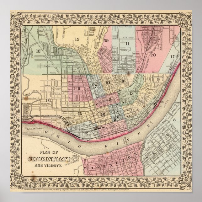 Poster Carte des Cincinnati par Mitchell (Devant)