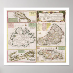 Poster Carte des colonies anglaises dans les Caraïbe,
