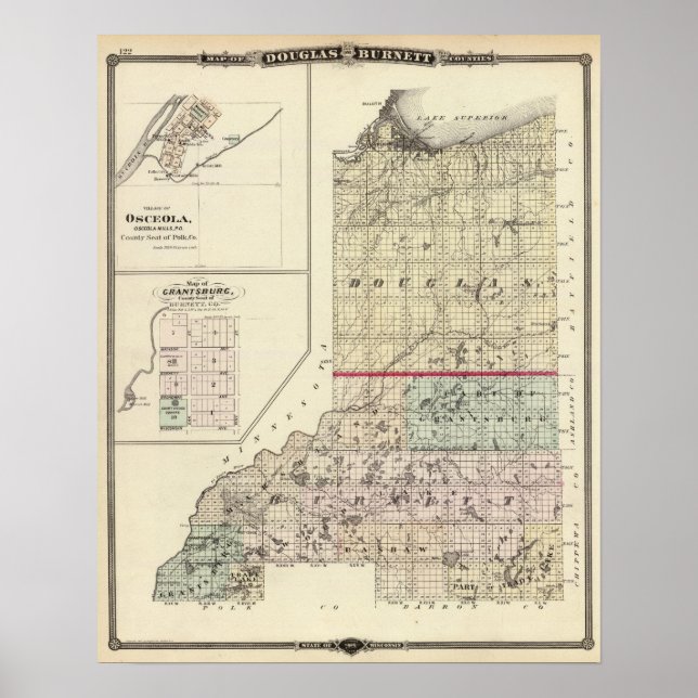 Poster Carte des comtés de Douglas et de Burnett (Devant)