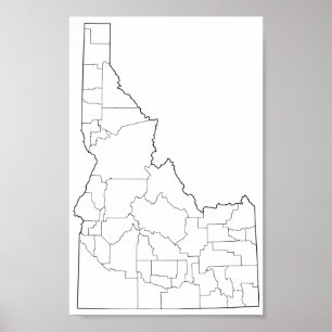 Poster Carte des comtés de l'Idaho vierge