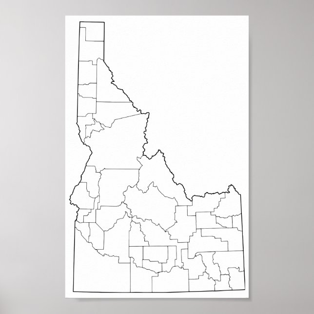Poster Carte des comtés de l'Idaho vierge (Devant)