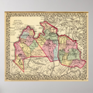Poster Carte des comtés de Mason, Jackson, Roane