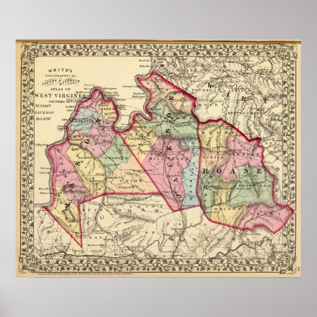 Poster Carte des comtés de Mason, Jackson, Roane (Devant)