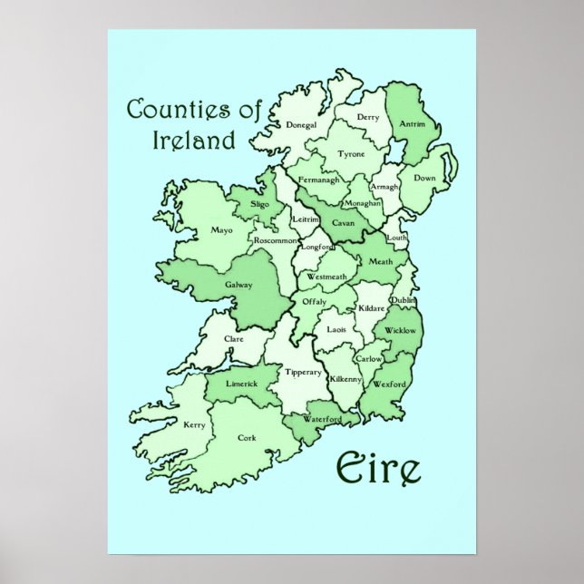 Poster Carte des comtés d'Irlande (Devant)