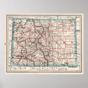 Poster Carte des comtés du Colorado (1893)