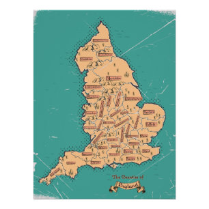 Poster Carte des comtés Vintages d'Angleterre