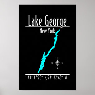 Poster Carte des coordonnées du rivage du lac George, New
