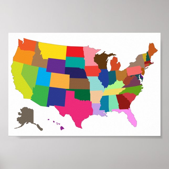 Poster Carte des couleurs USA (Devant)