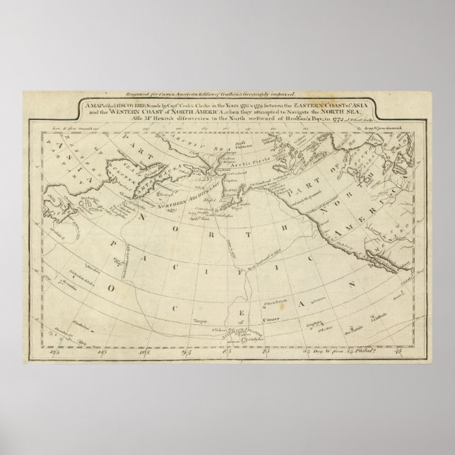 Poster Carte des découvertes faites par Cook et Clerke 2 (Devant)