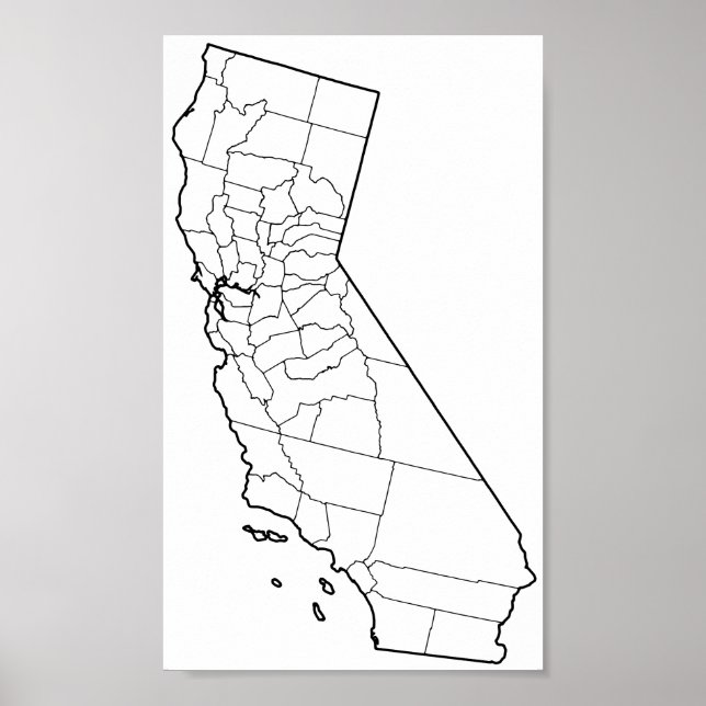 Poster Carte des détails des comtés de Californie (Devant)