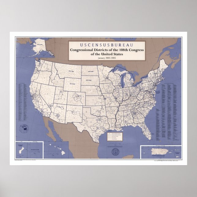 Poster Carte Des Districts Du Congrès Des États-Unis (Devant)