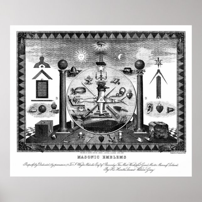 Poster Carte des Emblèmes maçonniques de 1874 (Devant)
