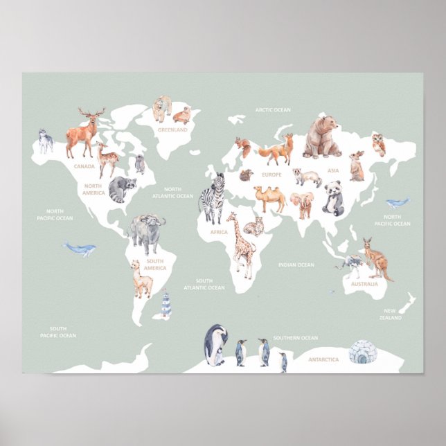 Poster Carte des enfants du monde avec animaux (Devant)