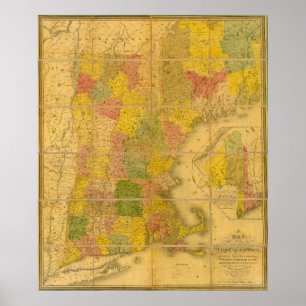 Poster Carte des États de la Nouvelle-Angleterre
