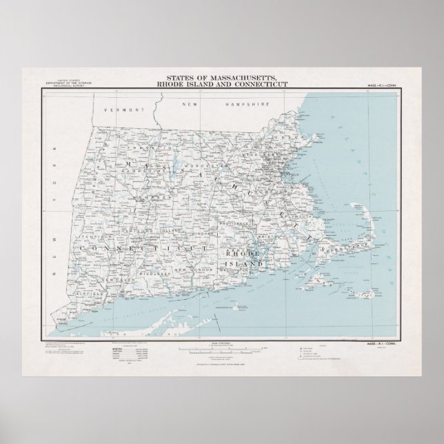 Poster Carte des États de la Nouvelle-Angleterre (1975) (Devant)