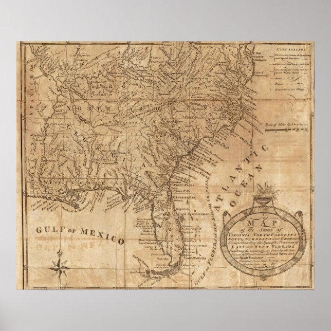 Poster Carte des États de Virginie et de Caroline du Nord (Devant)