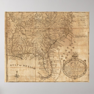 Poster Carte des états de Virginie et de la Caroline du