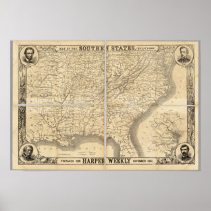 Poster Carte Des États Du Sud