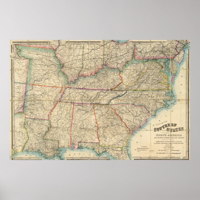 Poster Carte des États du sud de l'Amérique (Devant)