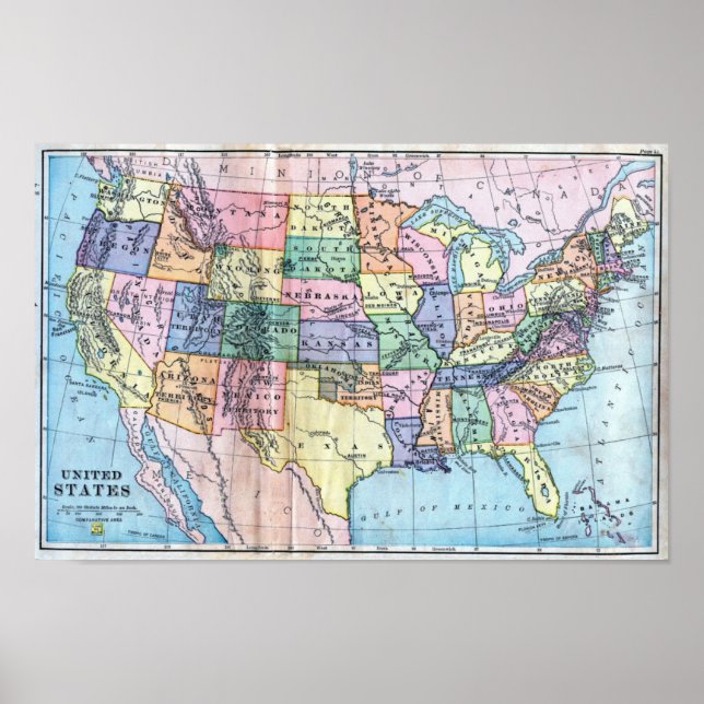 Poster - Carte des États-Unis (Devant)