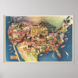 Poster Carte des États-Unis - American Farming & Agricult