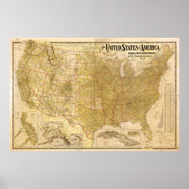 Poster Carte des États-Unis avec les territoires (1901) (Devant)