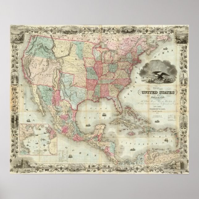 Poster Carte Des États-Unis D'Amérique (Devant)