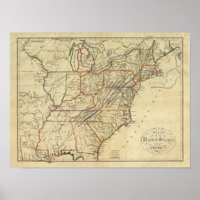 Poster Carte des États-Unis d'Amérique (Devant)