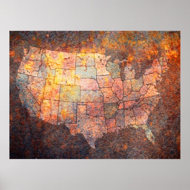 Poster Carte des États-Unis d'Amérique (Devant)