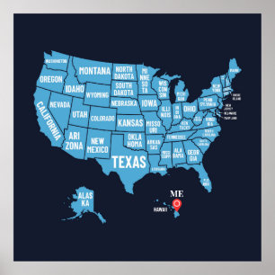 Poster Carte des États-Unis d'Amérique Marqueur d'adresse