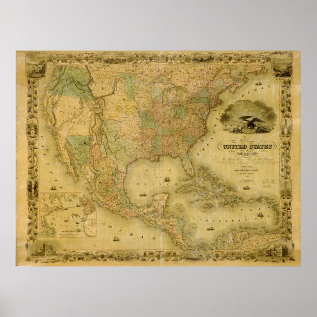 Poster Carte des États-Unis de 1849 (Devant)