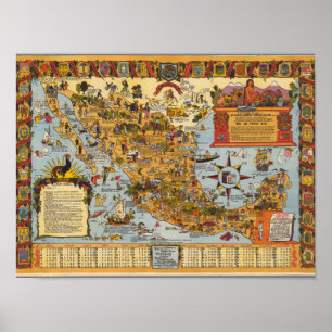 Poster Carte des États-Unis du Mexique