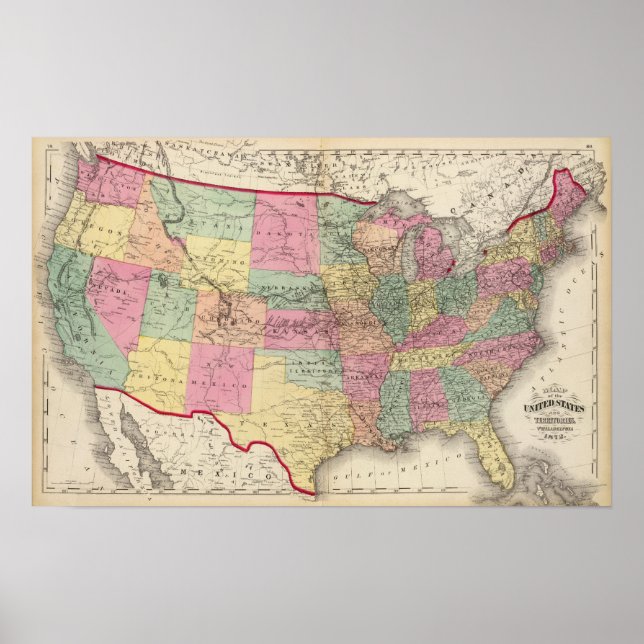 Poster Carte des États-Unis et des territoires (Devant)