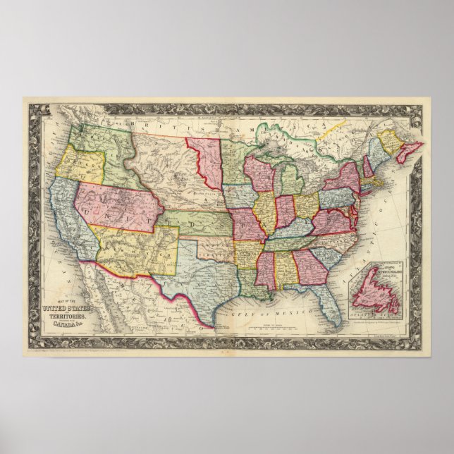 Poster Carte Des États-Unis, Et Territoires (Devant)