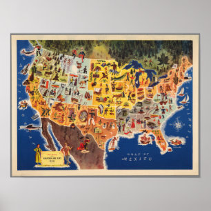 Poster Carte des États-Unis - Vacances et Jouer